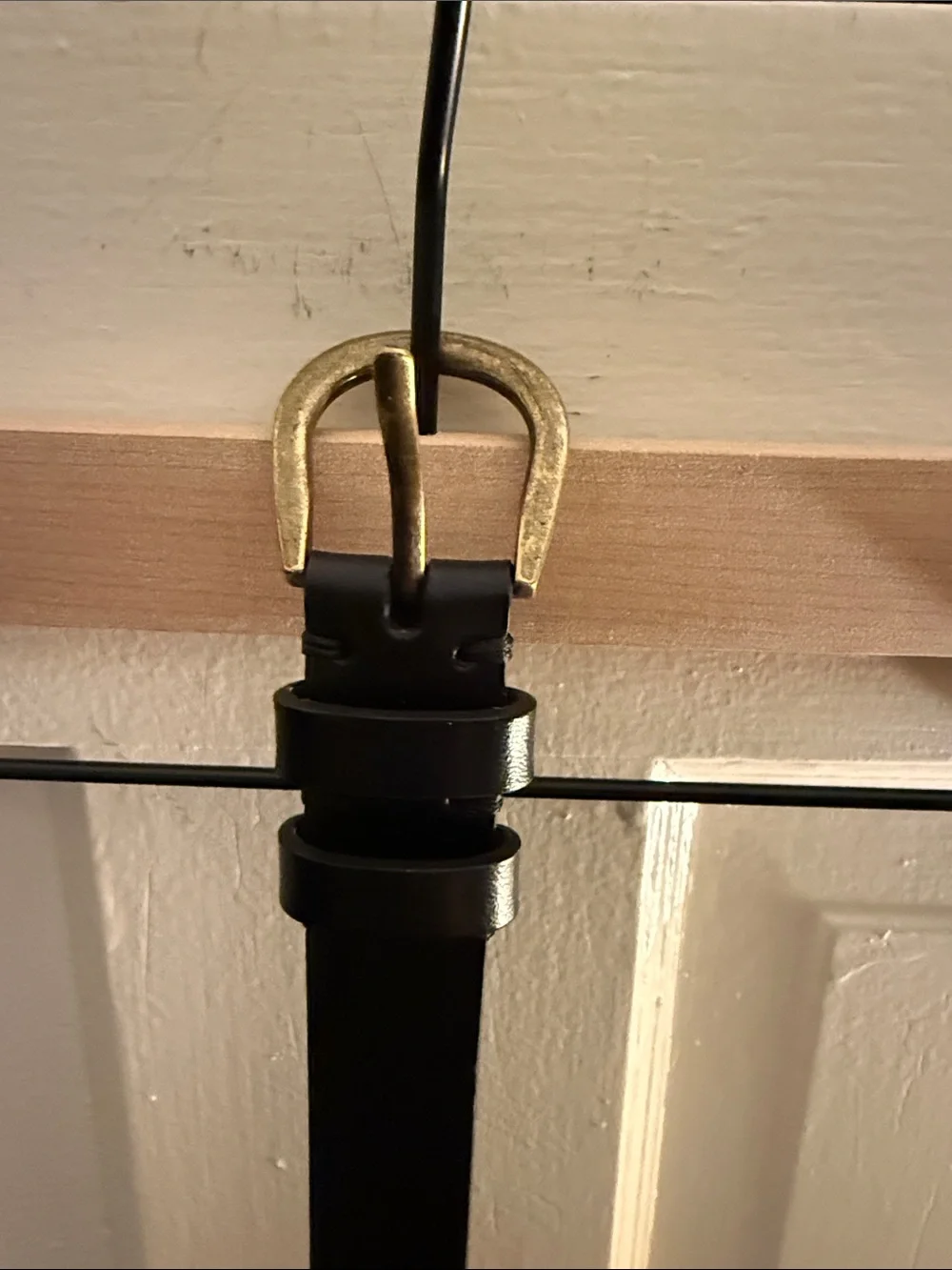 Loft Black Leather Belt with Gold Buckle